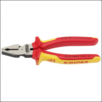 Draper 02 08 180 UKSBE Knipex 02 08 180UKSBE VDE Fully Insulated High Leverage Combination Pliers, 180mm - Code: 32015 - Pack Qty 1